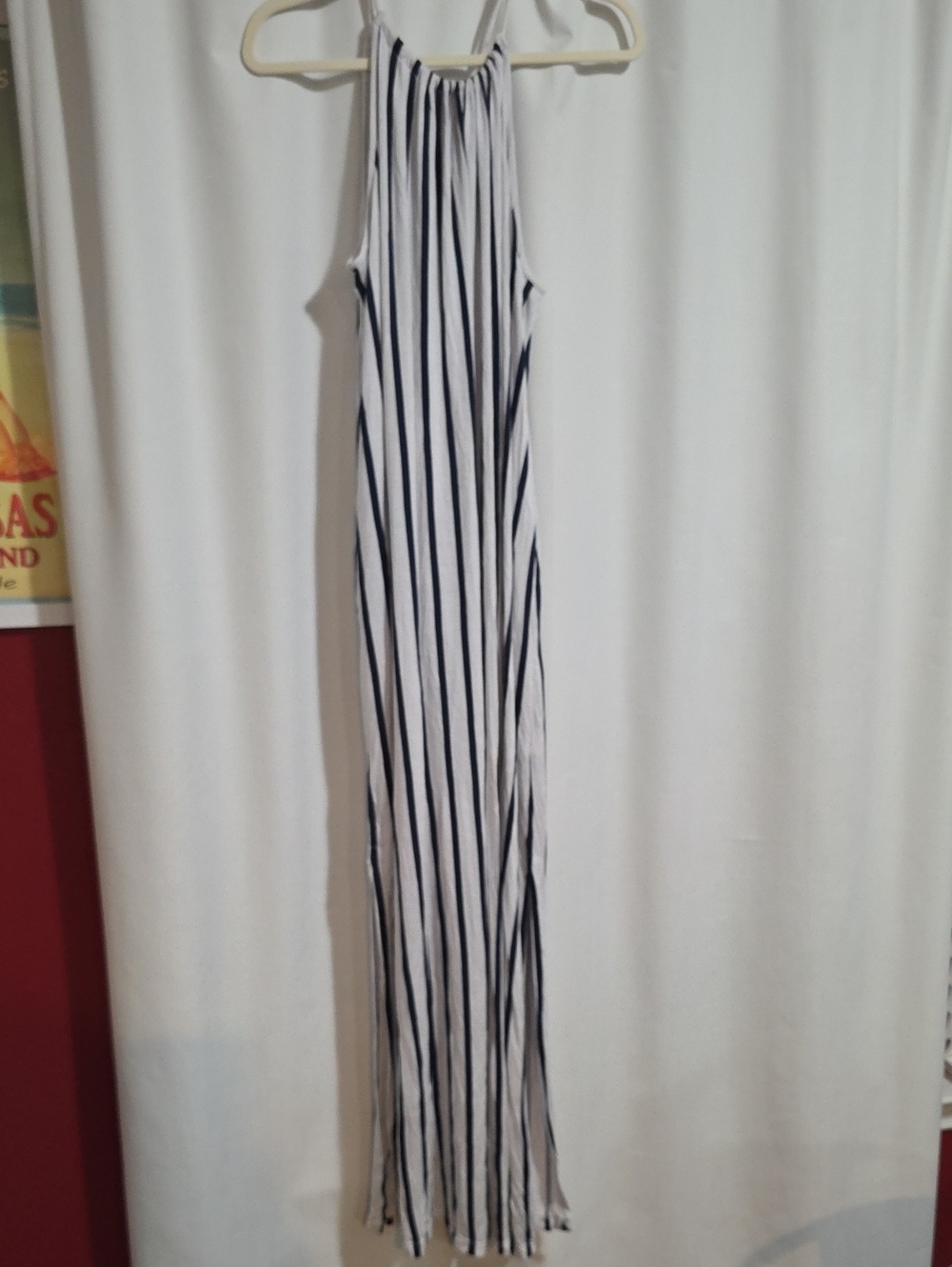 Striped White and Navy Halter Dress